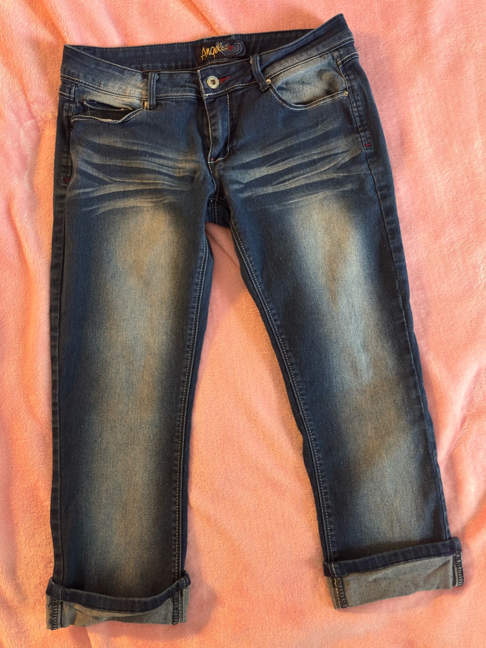 Vintage Angels Y2K Dark Acid Wash Low Rise Cuffed Denim Jean Capris Size 9